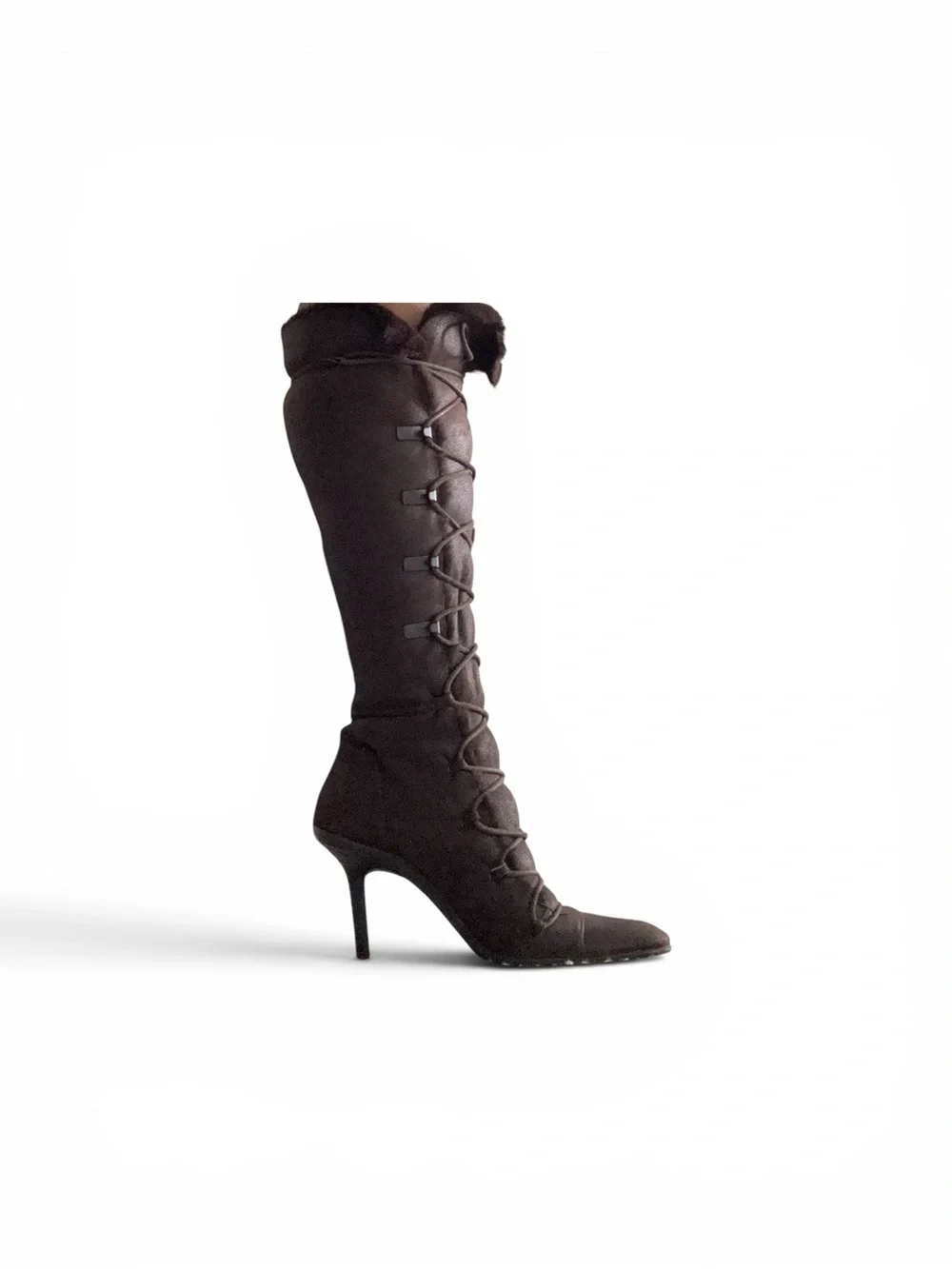 Vintage Gucci Chocolate Brown Lace-Up Tall Leather Boots